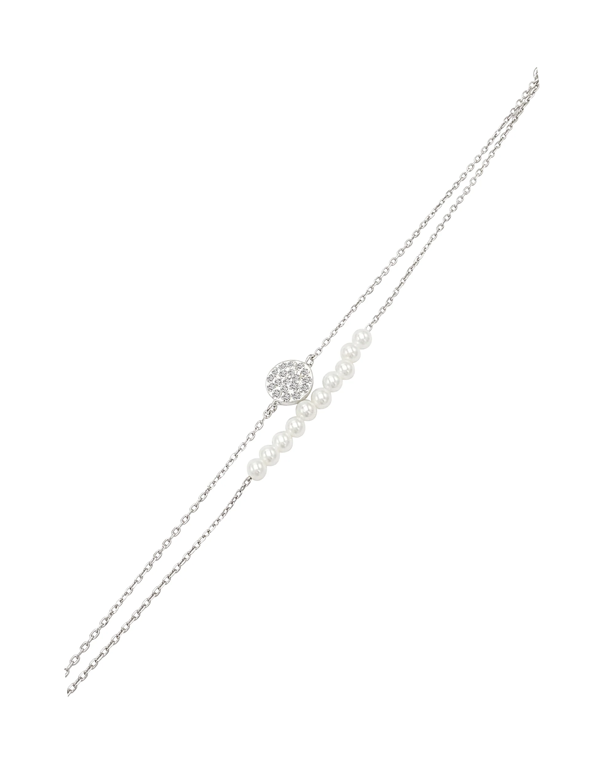 BRACELET EN ARGENT ROND AVEC STRASS ET PERLES - Image 3