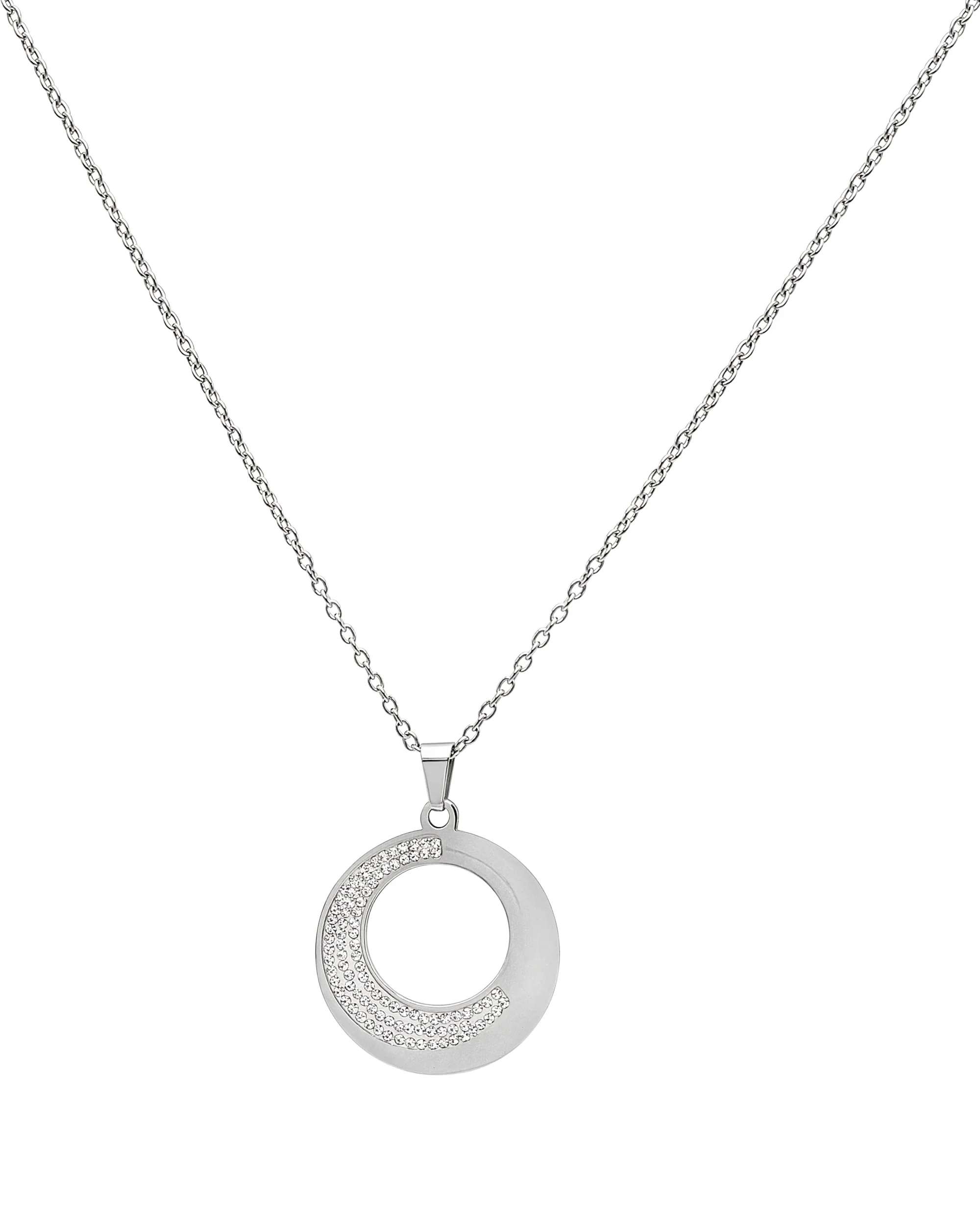 COLLIER EN ACIER PENDENTIF CERCLE AVEC STRASS - Image 3
