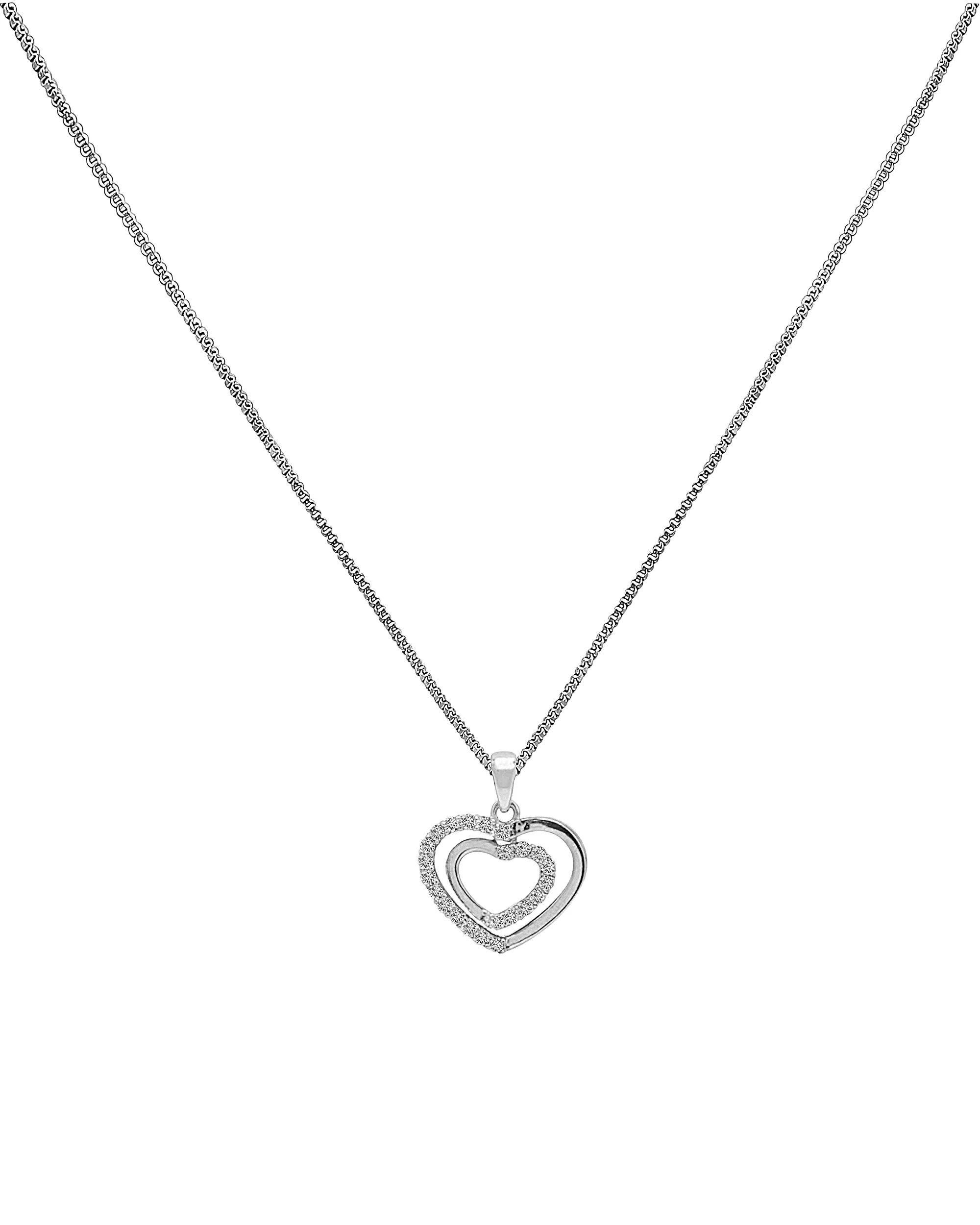 COLLIER EN ARGENT PENDENTIF DOUBLE COEUR AVEC PIERRES - Image 3