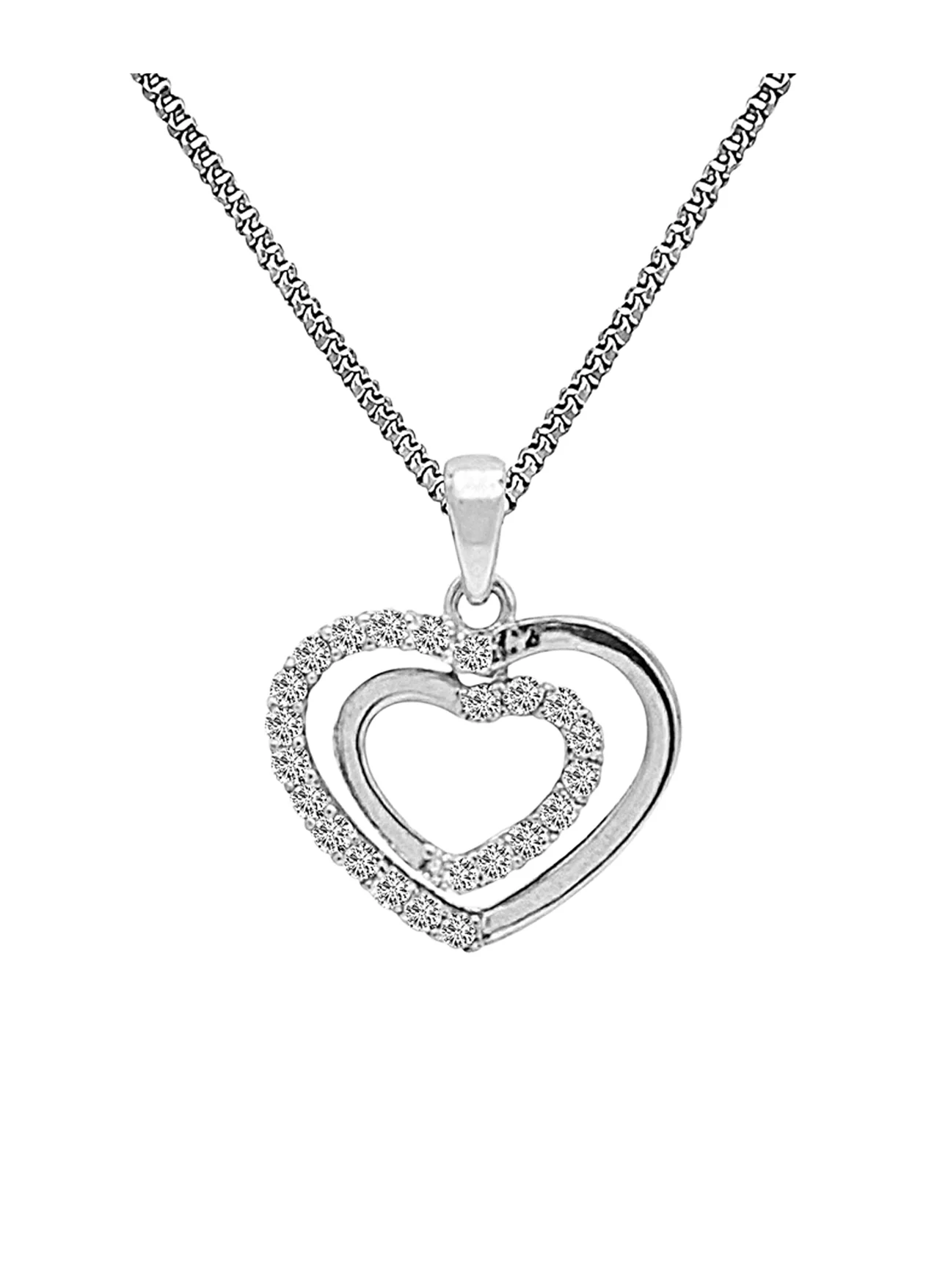 COLLIER EN ARGENT PENDENTIF DOUBLE COEUR AVEC PIERRES - Image 4