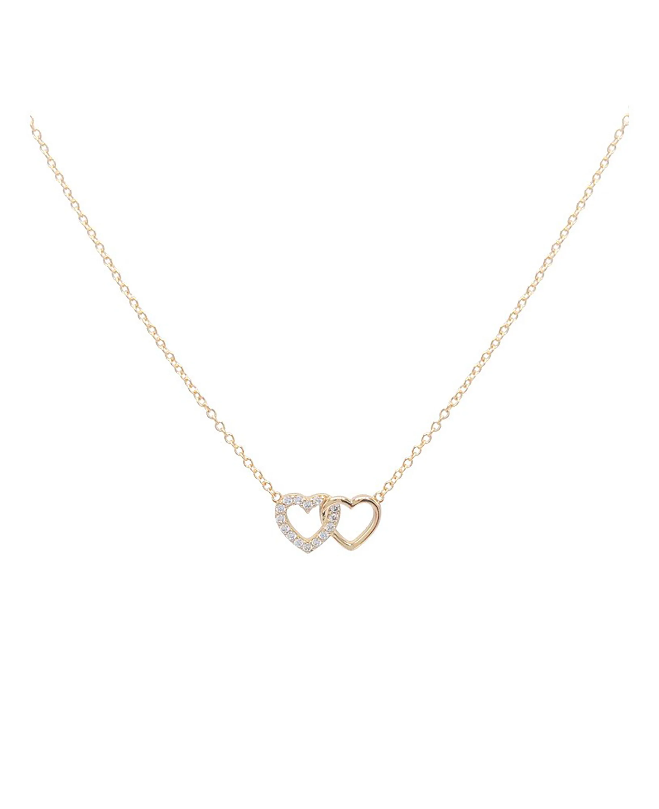 COLLIER EN PLAQUE OR 2 COEURS AVEC PIERRES - Image 3