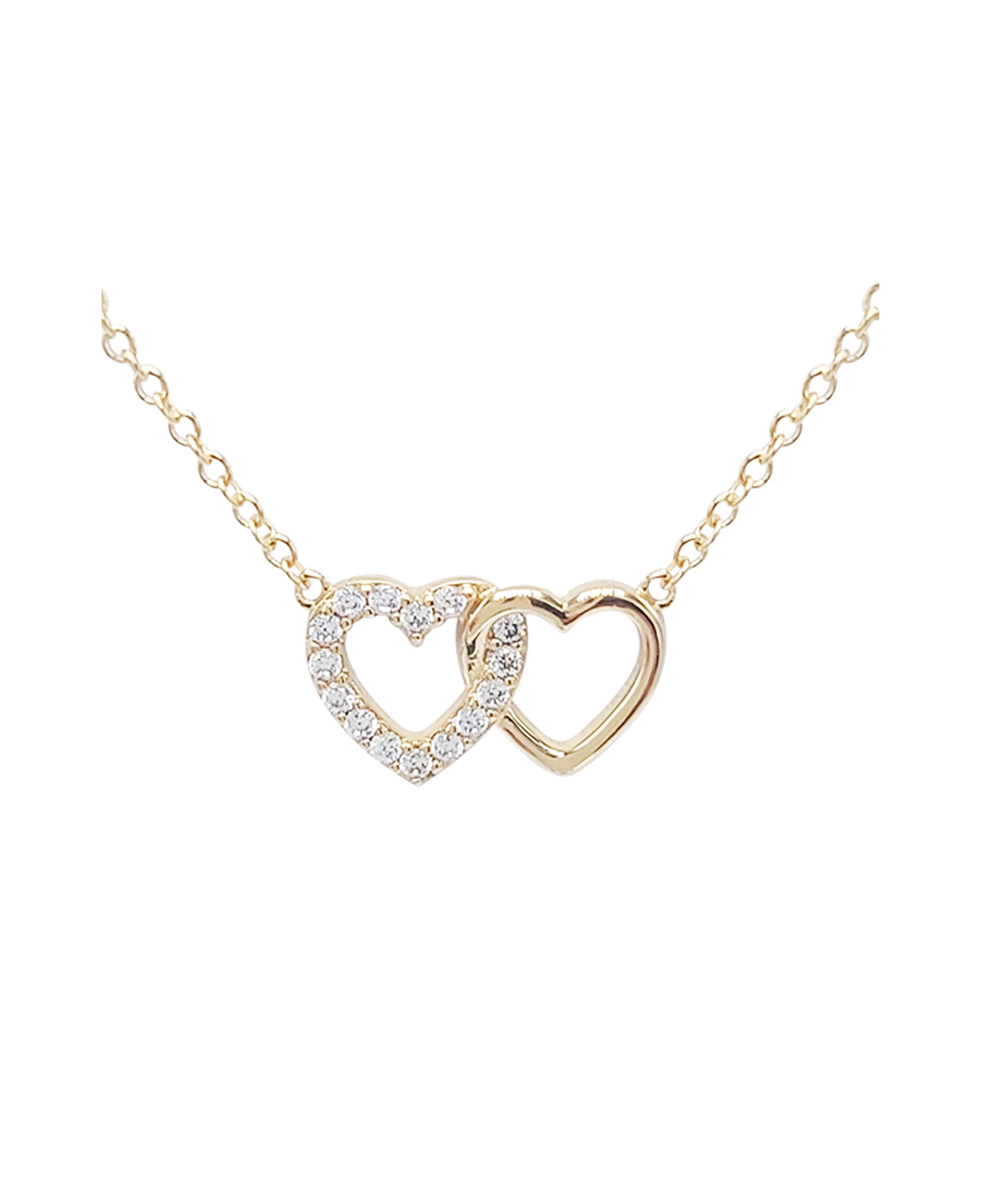 COLLIER EN PLAQUE OR 2 COEURS AVEC PIERRES - Image 4