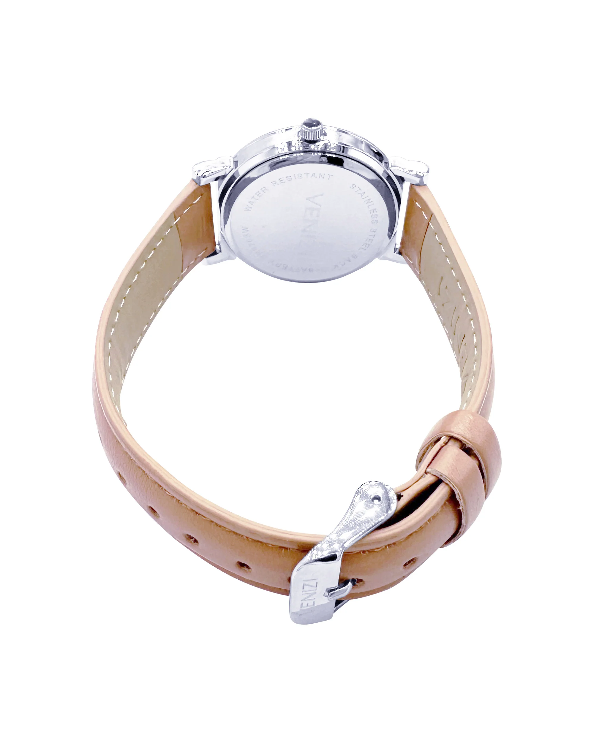 Montre Venizi argentée bracelet cuir brun - Image 3